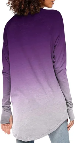 Vista 3 de Summer Tops for Women Long Sleeve Round Neck T Shirts Printing Leaky Thumb Pullover Tops Hide Belly Blouses