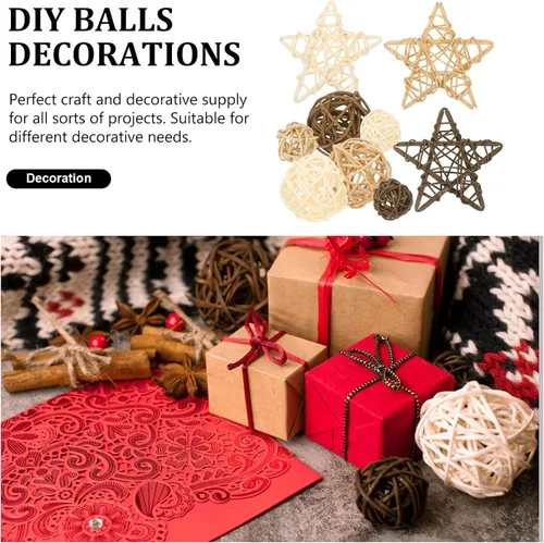 Vista 8 de FOMIYES Bolas de mimbre decorativas naturales, bolas de ratán de mimbre de estrella, 9 piezas, relleno de jarrón, ramitas decorativas, esferas