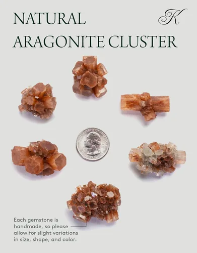 Vista 4 de KALIFANO Racimo de aragonita natural, estrella de cristal de reiki de alta energía con propiedades curativas, tarjeta de información incluida