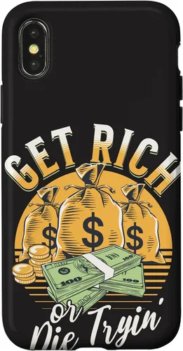 Vista 5 de Funda de dinero millonario para iPhone 12/12 Pro Get Rich or Die Trying Cash Hustle