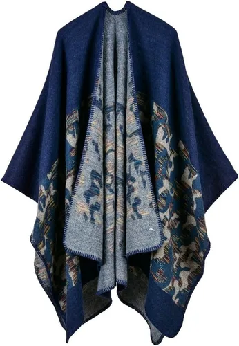 Vista 6 de Capa, poncho, chal, cárdigan o manta de invierno para mujer Negro