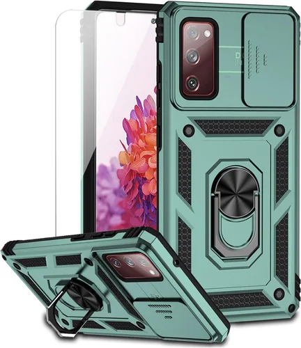 Vista 12 de Funda para Samsung Galaxy S20 FE 5G con cubierta para lente de cámara, protector de pantalla HD, soporte de anillo magnético probado contra caídas
