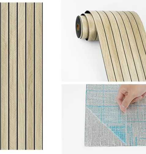 Vista 9 de Wallercity Paneles acústicos de listones de madera marrón claro para decoración elegante, reducción de ruido, paneles de grano de madera con textura