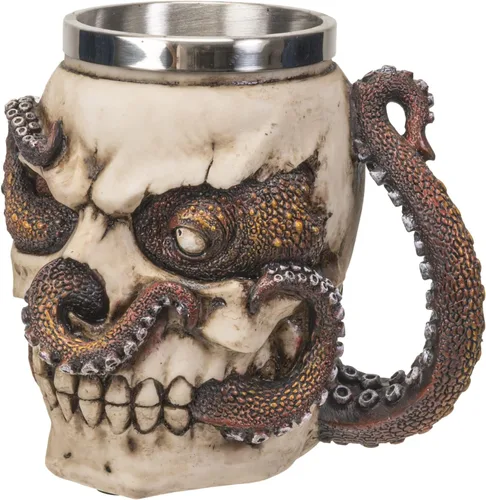 Vista 5 de SUMMIT COLLECTION Kraken - Taza de café con diseño de calavera, 16 onzas líquidas, con asas de tentáculo de pulpo de 5 pulgadas de alto