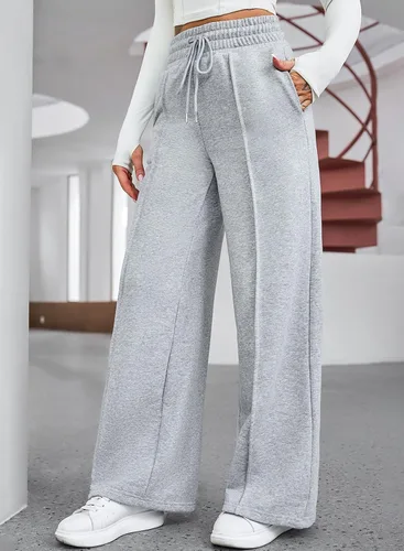 Vista 3 de Aleumdr Pantalones deportivos de cintura alta con cordón y pierna ancha con bolsillos, pantalones de yoga sueltos casuales para mujer