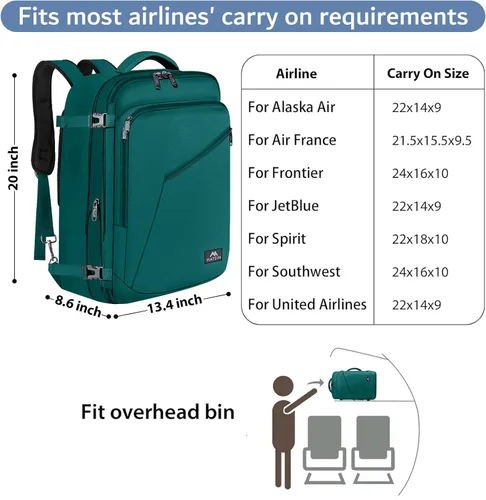 Vista 66 de MATEIN - Mochila de viaje extragrande de 10.56 galones, mochila de viaje ampliable apta para aerolíneas, para viajeros de fin de semana, hombres