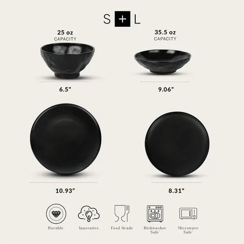 Vista 2 de Stone by Mercer Project NENDO - Juego de vajilla de 16 piezas, color negro