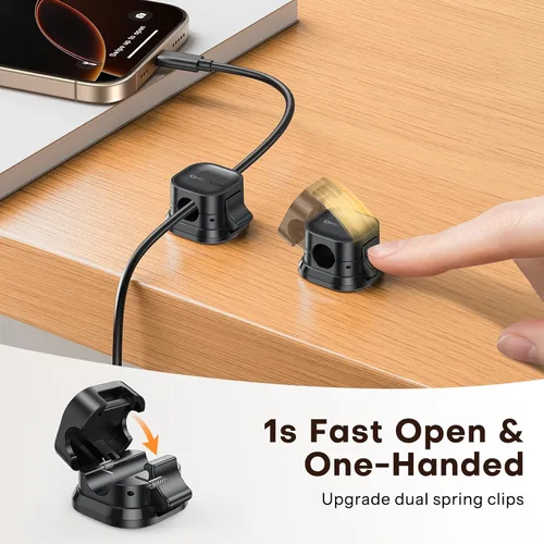 Vista 2 de Paquete de 6 organizadores de cables, [1s Lock Dual Spring] Clips adhesivos para cables - OMOTON Cable Holder Clips de alambre, gestión de cables