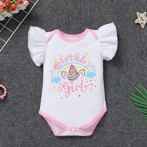 Vista 4 de IDOPIP Conjunto de 5 piezas de ropa para bebé con diseño de arco iris para 1er 2 3 cumpleaños para niña