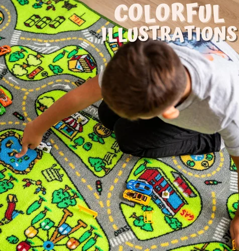 Vista 6 de ToyVelt Alfombra de Juego para Niños - Mediano 43" x 26" Tapete Educativo de Tráfico de Carreteras de la Ciudad para Niños de 3 a 12 Años - Alfombra