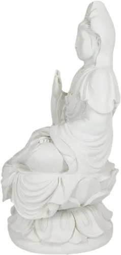 Vista 5 de Ebros Budismo Iluminación oriental Diosa del agua y la luna Kuan Yin meditando en el trono de loto, estatua de Buda decorativa religiosa de altar