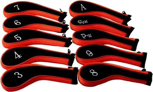 Vista 10 de Neopreno Cremallera Golf Club Hierro Cabeza Cubiertas Hierro Cubiertas 10pcs/Set Iron Covers, Multiple Colors for Option, Neoprene