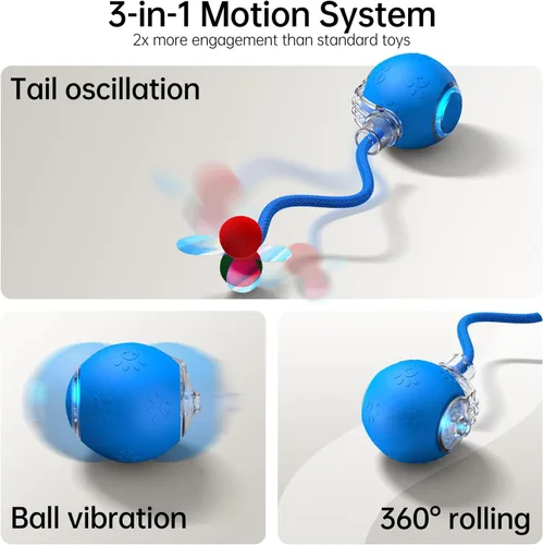 Vista 2 de Pelota de juguete interactiva para gatos, juguete inteligente con cola brillante, alivio del aburrimiento activado por movimiento para gatos