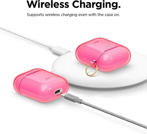Vista 6 de Elago - Funda con llavero para audífonos AirPods 1 y 2 de Apple Rosado neón