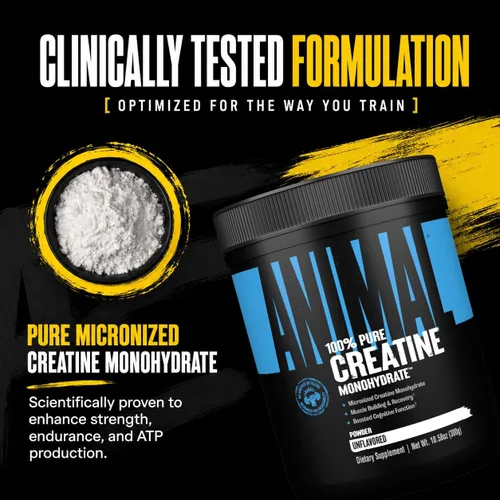 Vista 5 de Animal Monohidrato de creatina en polvo, creatina micronizada para mujeres y hombres, apoya el crecimiento muscular, la fuerza, la resistencia