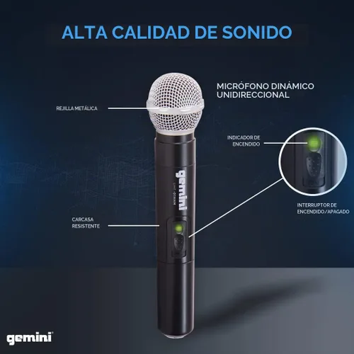 Vista 6 de Gemini Sistema de micrófono de mano inalámbrico UHF de 4 micrófonos (UHF-04M)