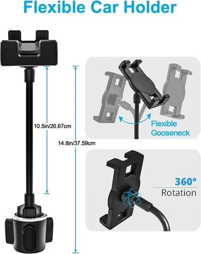 Vista 4 de Soporte para tablet de automóvil, soporte ajustable de 10.5 pulgadas, soporte para tablet con brazo de cuello de cisne, compatible con iPad