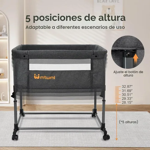 Vista 4 de MTWML Cuna gemelar para 2 bebés, cuna portátil para gemelos con bolsa de almacenamiento y funda de colchón reemplazable, cuna de cama doble