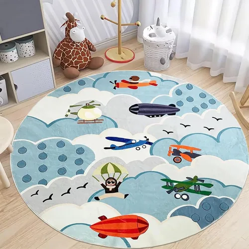 Vista 11 de ABREEZE Alfombra de juego de lana sintética para niños, 4 pies, alfombra redonda de animales, alfombra de felpa suave antideslizante para León