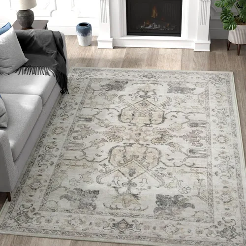 Vista 247 de jinchan Lima - Alfombra simétrica floral geométrica lavable, alfombra de entrada de medio círculo de 2 x 3, alfombra de media luna, suave y Azul
