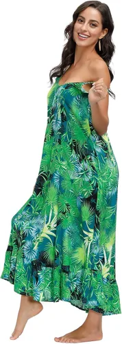 Vista 4 de BUENOS NINOS - Vestido largo hasta el tobillo para mujer, con cuello en V, estampado floral, de estilo bohemio, con tirantes delgados ajustables