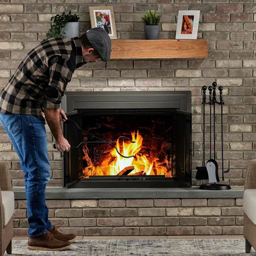 Vista 2 de Uniflame, F-1625 - Juego de herramientas para chimenea de hierro forjado negro de 5 piezas con asas de bola