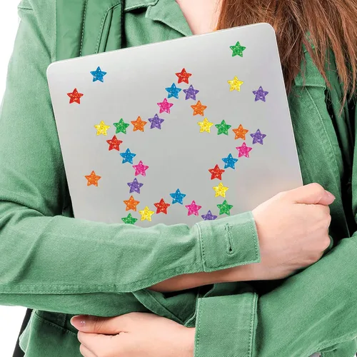 Vista 5 de Pegatinas de estrellas brillantes Trend Enterprises – 1/4 a 1/2 pulgadas – juego de 1300 – rojo, azul, oro, plata