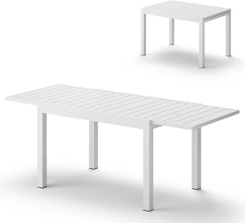 Vista 16 de Mesa de comedor expandible de aluminio para patio al aire libre para 4-8 personas, mesa rectangular para todo tipo de clima (48"-79") con rieles