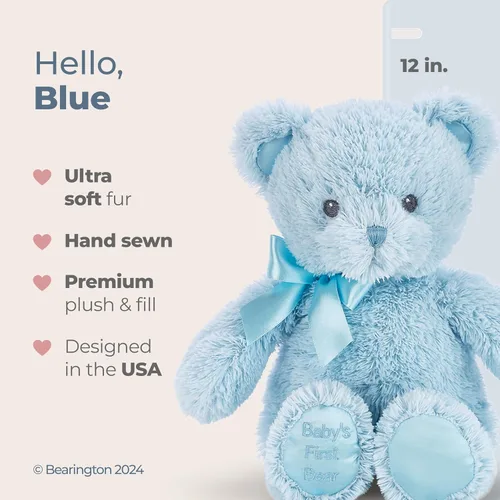 Vista 2 de Bearington Oso de Peluche Azul - 12" Esponjoso y Tierno Mi Primer Compañero Oso de Peluche con Felpa Premium y Pelaje Suave - Adorable Animal