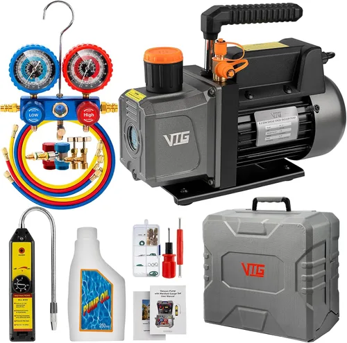 Vista 10 de VTG VOGTEN Juego de bomba de vacío de CA de 4.5 CFM y medidor, para sistemas Mini Split/HVAC/Auto, kit de manómetro compatible con R134a R12 R22