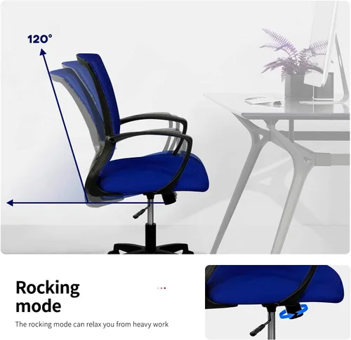 Vista 4 de Silla ergonómica de escritorio, silla de oficina, silla de computadora de malla, respaldo medio, giratoria, ajustable, con soporte lumbar