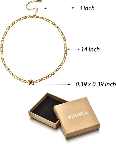 Vista 6 de FYXOTI Gargantilla de corazón de oro para mujer, collar chapado en oro grueso de 18 quilates, collar de acero inoxidable con forma de corazón