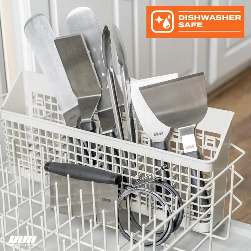 Vista 8 de Accesorios de plancha plana para parrilla Blackstone y Camp Chef - Juego de 9 piezas con kit de limpieza de plancha y bolsa de transporte. Espátula