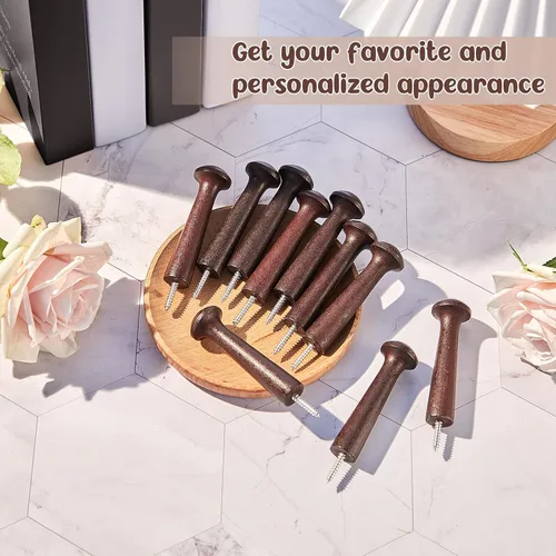 Vista 6 de 10 piezas de clavijas de madera para coctelera con tornillos de 3.62 pulgadas de largo, estantes de madera sin acabar para colgar ropa, sombreros