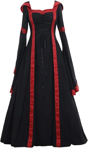 Vista 2 de Midevil - Disfraz renacentista para mujer, talla grande, vestido gótico, manga acampanada, disfraces de Halloween, vestidos de hadas Ren vintage