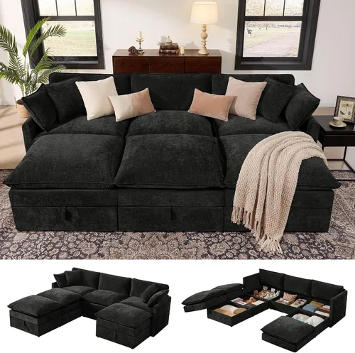 Vista 14 de Ihanherry Sofá modular de 103 pulgadas con almacenamiento, sofá de nube en forma de U con otomanas móviles y 4 almohadas, sofás seccionales