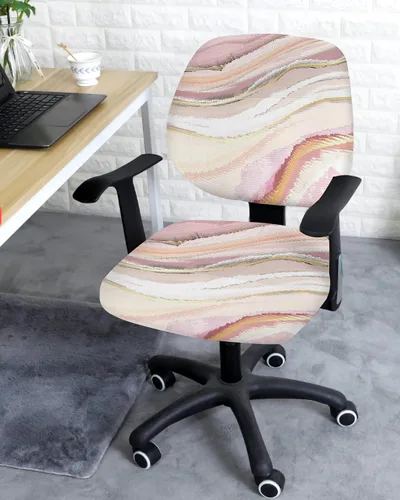 Vista 3 de Funda elástica para silla de oficina, color rosa y amarillo, funda de asiento para silla de computadora, funda para respaldo, arte abstracto