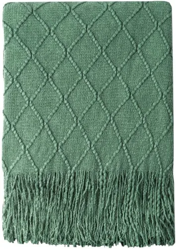 Vista 24 de Bourina Manta de punto decorativa con textura, unicolor y suave, para sofá, 50 x 60 pulgadas, almendra Knitted Throw Blanket 50x60 Inches, Soft