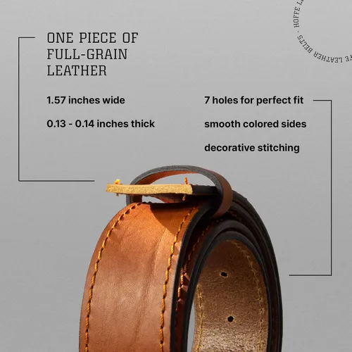 Vista 2 de HoffeBelts Cinturón de cuero para hombre, cinturones hechos a mano para hombres con hebilla, cinturones de cuero de grano completo, casual, vestido