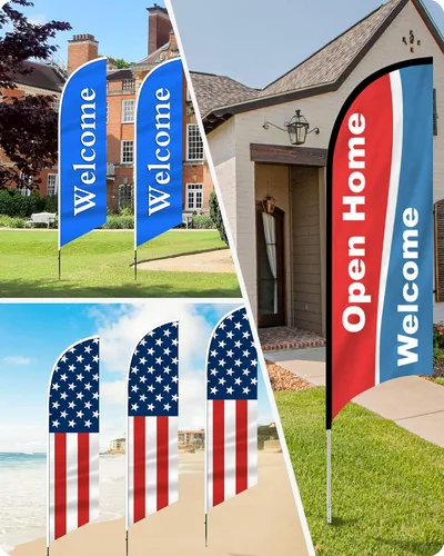 Vista 6 de Banderas publicitarias personalizadas con plumas para negocios al aire libre, pancartas y letreros personalizados (solo bandera) para exteriores