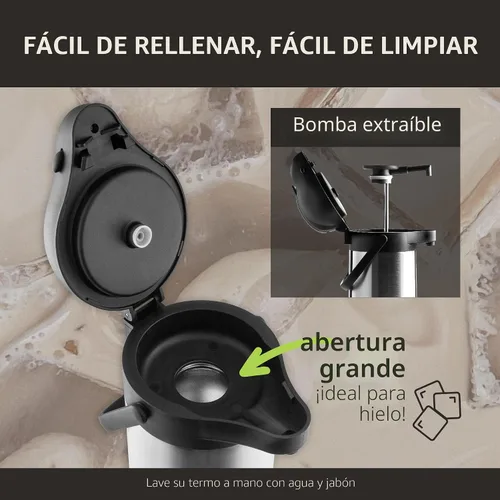 Vista 7 de Jarra de café con bomba y bandeja de goteo, 74 onzas, 2.2 L, 12 horas, jarra térmica para líquidos calientes, dispensador de agua, dispensador