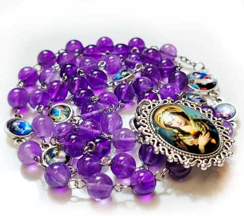 Vista 5 de Seven Sorrows Rosario Beads Chaplet Cristal Natural Rosery Cross Regalos católicos