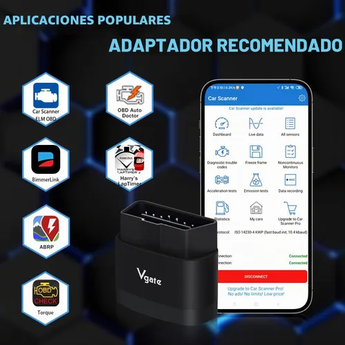 Vista 6 de Vgate iCar Pro 2S - Escáner Bluetooth OBD2, herramienta de diagnóstico de coche, lector de código para Android, iOS y Windows, color negro