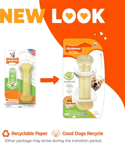 Vista 3 de Nylabone Original Bone Flexi - Juguete masticable para perros, juguetes flexibles para masticadores moderados, sabor a pollo, pequeño, 1 unidad