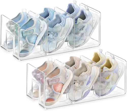 Vista 15 de HBlife Zapatero de acrílico negro para niños para organizadores y almacenamiento de armario, zapatero pequeño de 4 secciones, organizador
