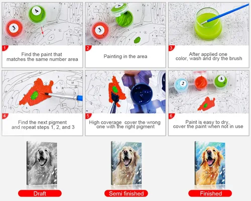 Vista 6 de TUMOVO Pintura por números para adultos, Golden Retriever, pintura por números, pintura acrílica DIY para adultos y niños, pintura por números niños