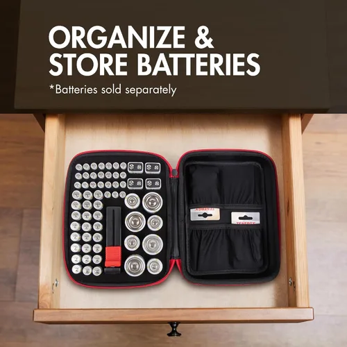 Vista 2 de Tenergy Estuche Organizador de Almacenamiento de Baterías con Probador de Baterías, Contiene 60 Baterías AA AAA C D 9V (Baterías no Incluidas)