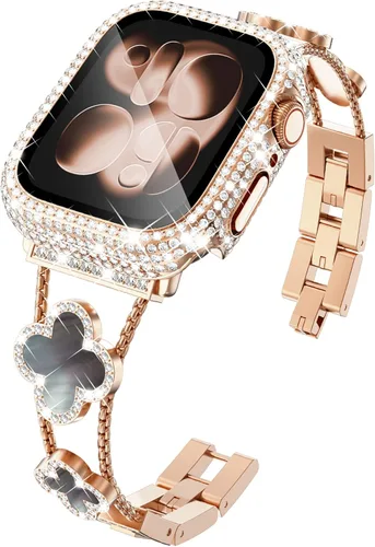 Vista 28 de KADES Bling Four-Leaf Clover Band for Apple Watch Bands Women's Wear Starlight/Iridescent