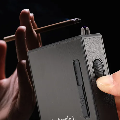 Vista 6 de Ambrogio.L Paquete completo de 20 cigarrillos regulares/caja con encendedor de arco USB recargable, sin llama, a prueba de viento, a prueba
