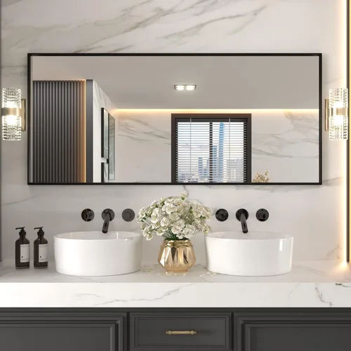 Vista 14 de LOAAO Espejo de Baño de Pared Rectangular Negro de 20"X30", Marco de Aleación de Aluminio Negro Mate, Vidrio Templado, se Cuelga Vertical u
